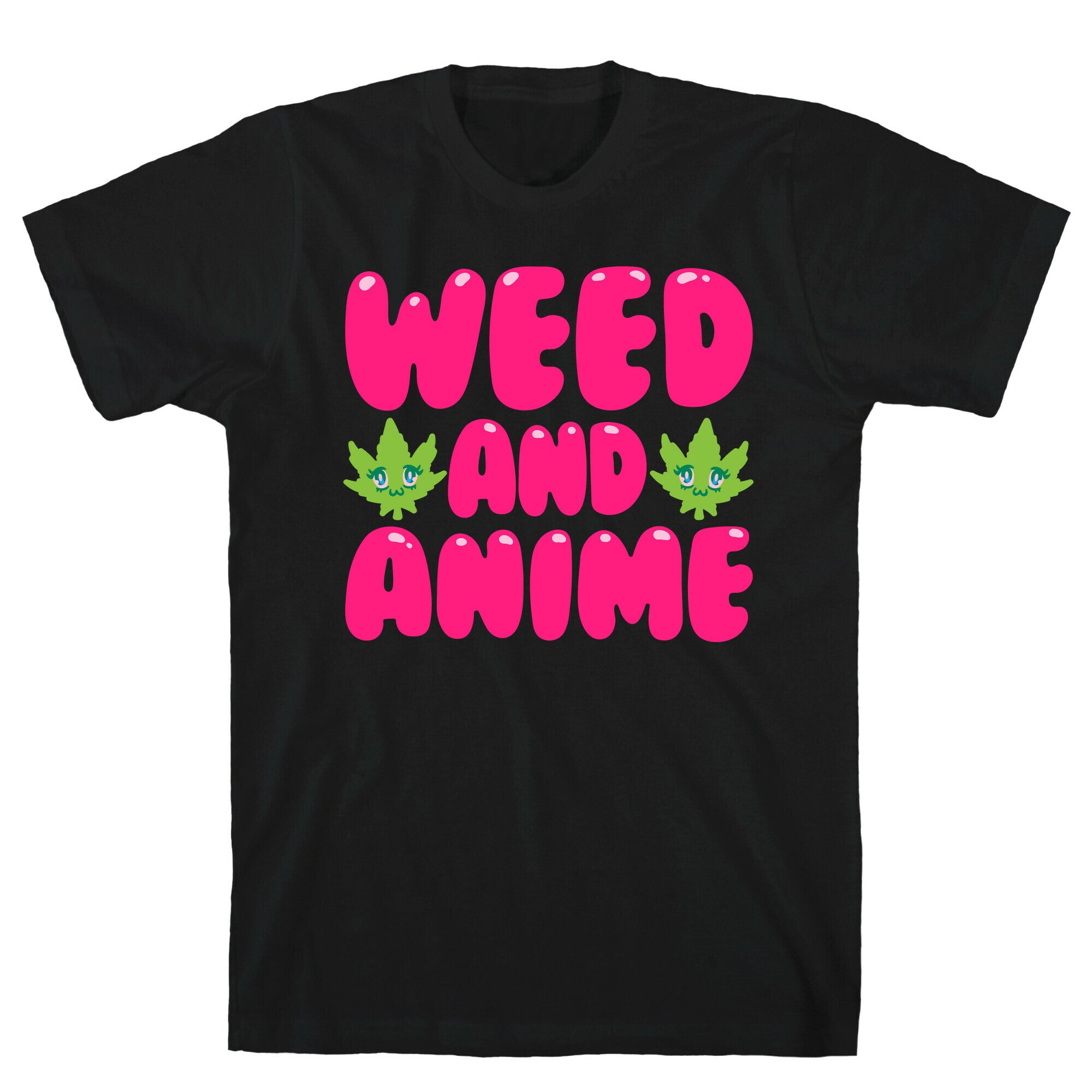 Weed And Anime White Print T-Shirt